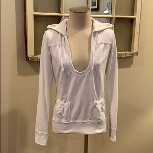 Women’s White Deep Scoop Hooded Pullover Sweatshirt